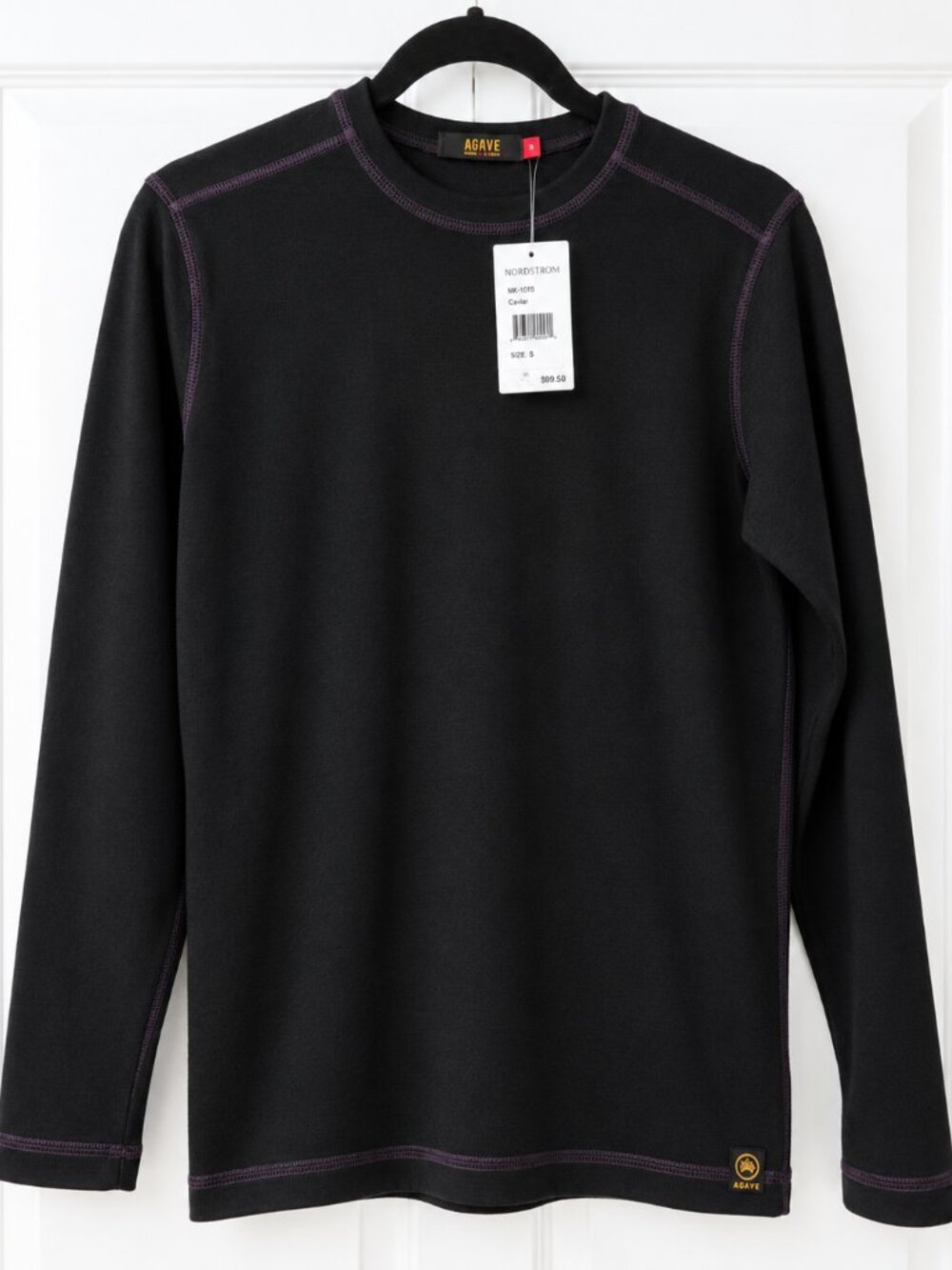 NWT Agave Men's Caviar Black Long Sleeve Crewneck Shirt - Small